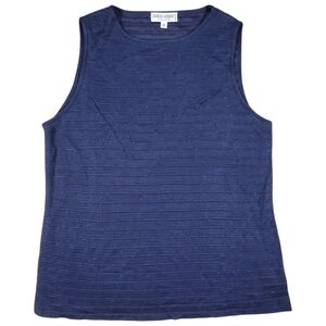Giorgio Armani Le Collezioni Top Womens 10 Navy Blue Sleeveless Tank Knit Cotton